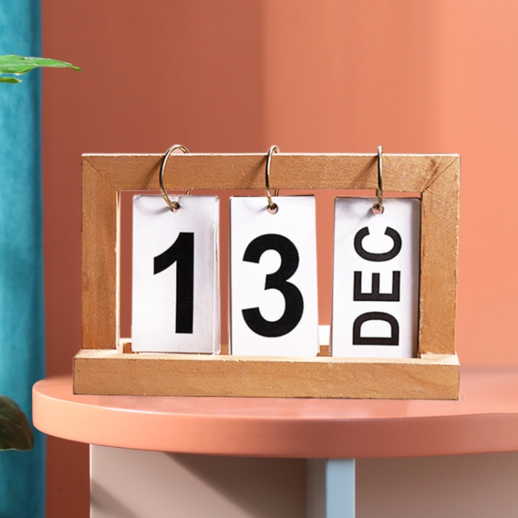 

Creative Simple Wooden Flip Calendar Desktop Office Decoration(Wood color)