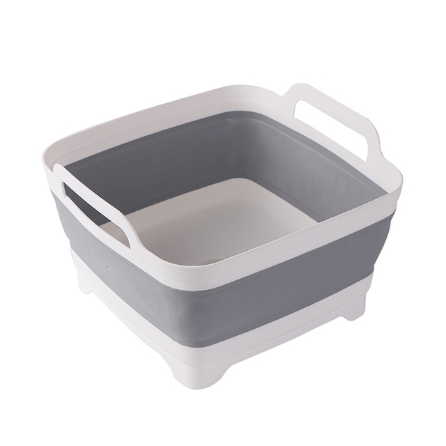 

Folding Sink Fruit Vegetable Washing Washbasin Drain Basket Portable Basins(Gray)