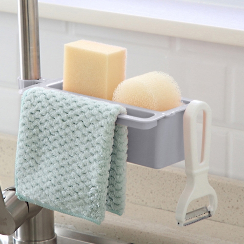 

Faucet Clip Drain Rack Kitchen Sink Rag Bathroom Holder Soap Storage Box(Gray)