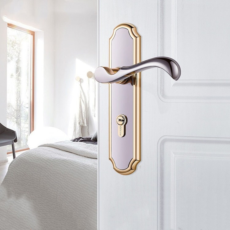 

COBBE Indoor Bedroom Door Lock Bathroom Toilet Silent Door Handle Household Universal Lock, Color:Golden Black