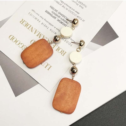 

Simple Vintage Geometric Square Wood Long Earrings For Women(Brown)