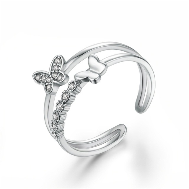 

Women Fashion Cute Butterfly Shape Diamond Opening Ring(Platinum)