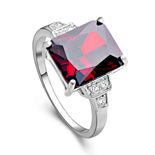 

Elegant Temperament Square Gemstone Ladies Engagement Ring, Ring size:7(Red)