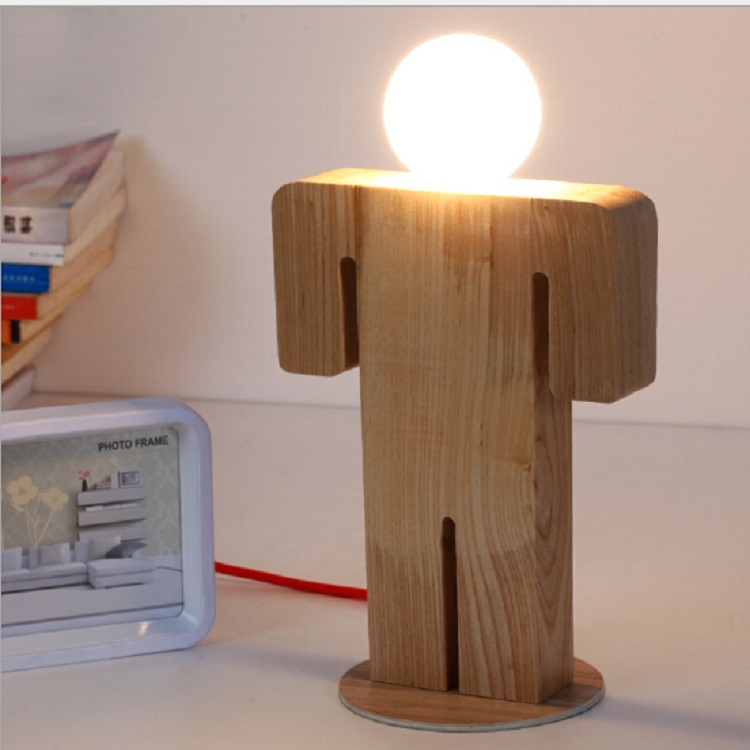 

E27 220V Girl Boy Modeling Wooden Table Lamp Suitable for Living Room Bedside Bedroom Reading Lighting, Style:Boy, Size:L
