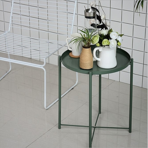 

Nordic Iron Round Table Coffee Table Metal Small Round Table(Green)