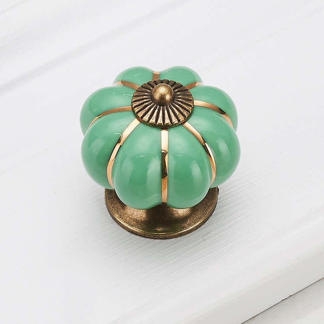 

Pastoralism Pumpkin Ceramic Knob Kitchen Ceramic Door Cabinets Cupboard handles(Green)