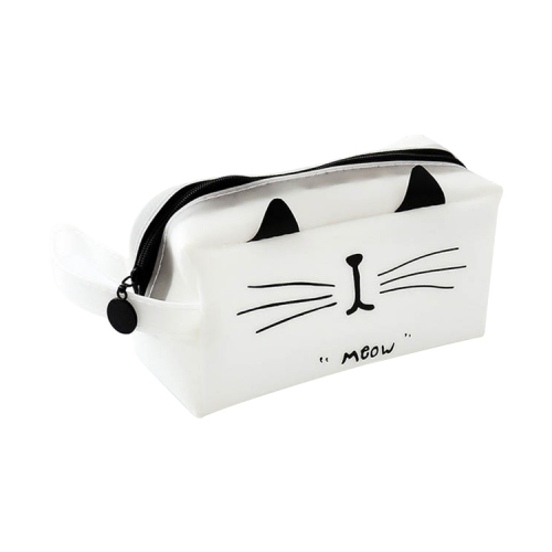 

Cat Large Capacity Pen Bags Zipper Pen Case School Supplies Stationery(White Cat)