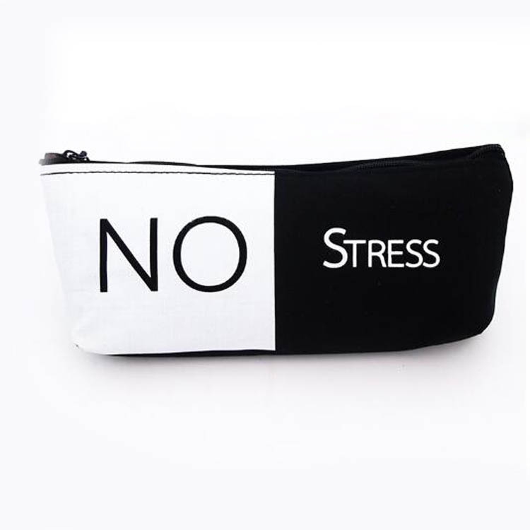 

Cute Black White Pencil Case Stationery Pouch Office School Supplies(No Stress)