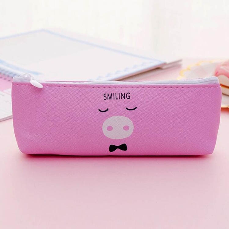 

Cute Animal Expression Pencil Case Office Stationery School Supplies Big Capacity PU Material Pencil Bag(Pink)