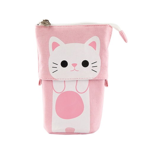 

Cartoon Multifunction Cute Cat Foldable School Tool Canvas Fabric Pencil Pouch with Zipper(White Cat)