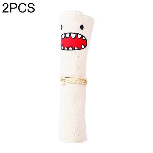 

2 PCS Monster Canvas Roll Up Pencil Bag Portable Cute Pencil Box School Supplies(Beige)