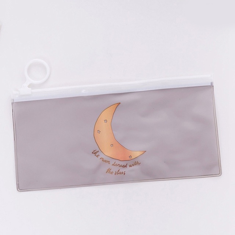 

Creative Ring Flat Pull Bag Translucent Pencil Case Office Stationery School Supplies(Grey Moon)
