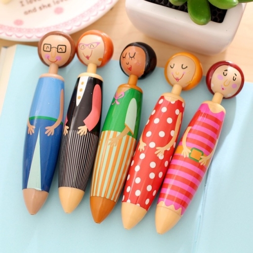 

4 PCS Creative Cute Cartoon Little Girl Chunky Ballpoint Pen Gift Stationery School Office Supply Random Color Delivery, Ink Color:Blue