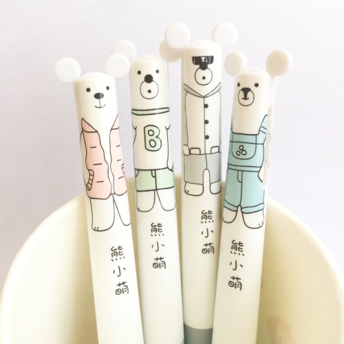 

2 PCS Lovely Bear Double Writing Press Ballpoint Pen 0.5 mm Mechanical Pencil School Office Supply Gift Stationery Random Color Delivery