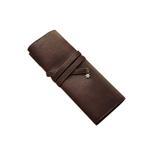 

PU Leather Cherry Blossoms Design School Supplies Retro Pencil Case Roll-up Pencil Bag(Coffee)