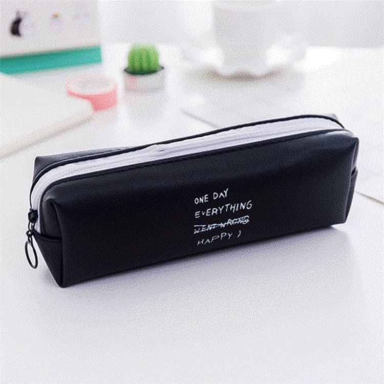 

Letter Pattern Pencil Case Pencil Bag School Students Stationery Office Supplies Soft PU Pencilcase Gift Cute Pencil Box Pouch(Square black letters)