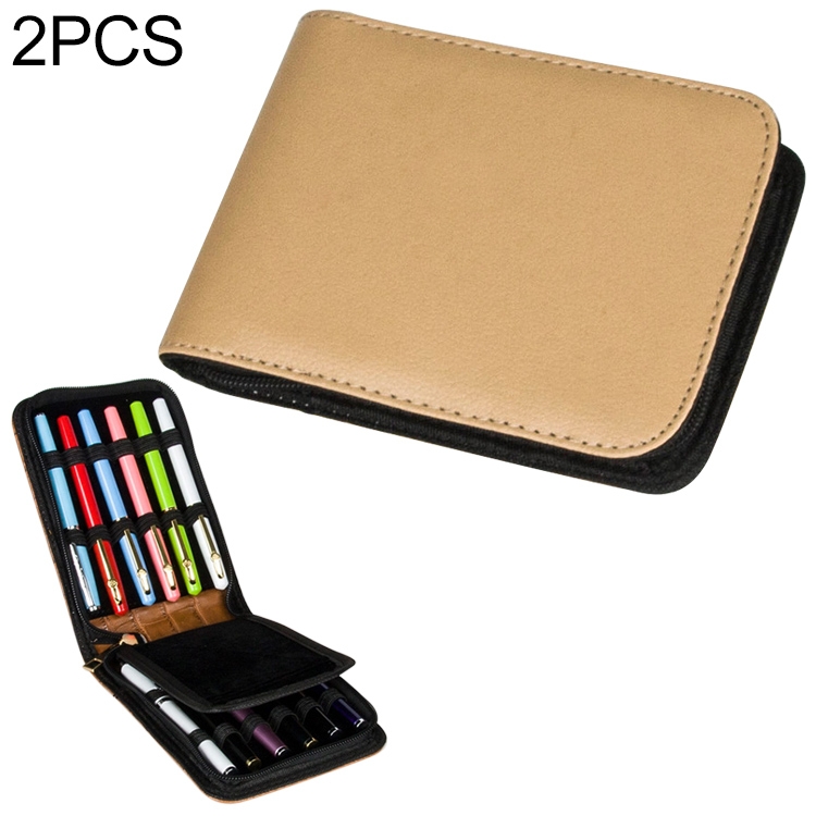 

2 PCS 12-pack Crocodile Pencil Storage Bag Business Office Pen Collection Pencil Bag Student Gift(Cream color)