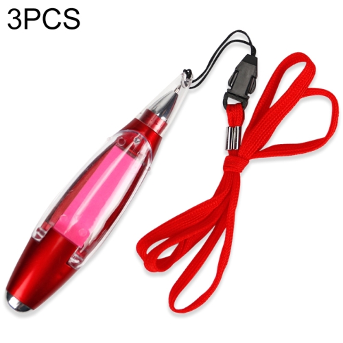 

3 PCS Plastic Lamp Pen Multifunctional Lanyard Memo Pads Lamp Ballpoint Pen School Student Supplies(Red)