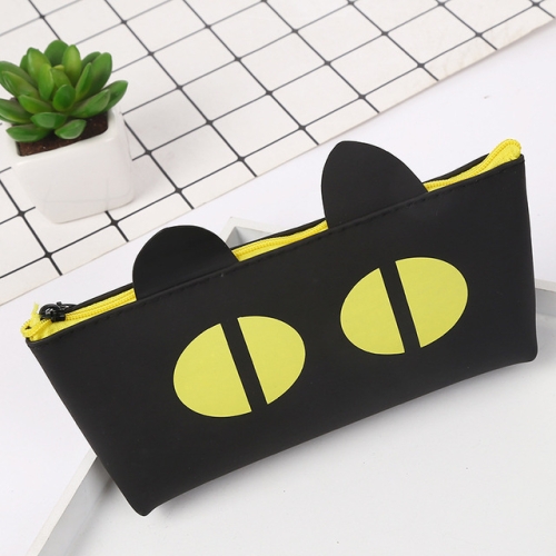 

Simple Black Cat Pencil Case Student School Pencil Case Silicone Stationery Bag Cosmetic Bag Small Object Storage Bag(Yellow Eyes)