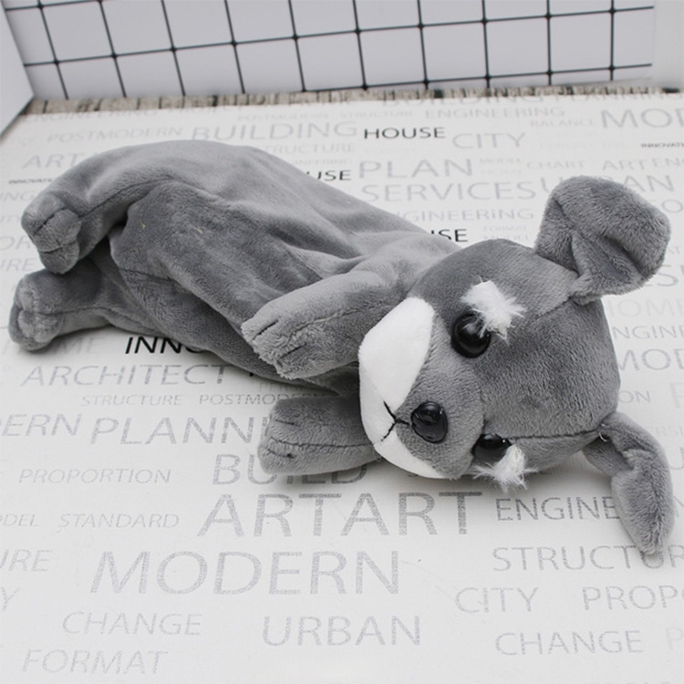 

Kawaii Cartoon Plush Dog Pencil Case Cute Animal Pen Bag Box Kids School Supplies Stationery(Schnauzer Grey)
