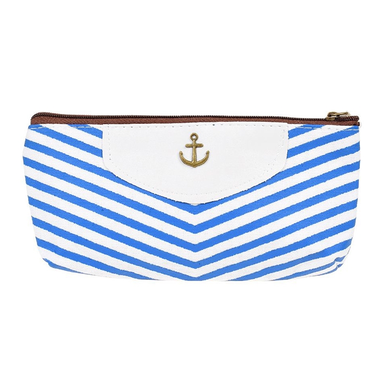 

Fashion Canvas Navy Stripe Big Capacity Pencil Case Pen Bag Coin Purse Makeup Bag(Blue)
