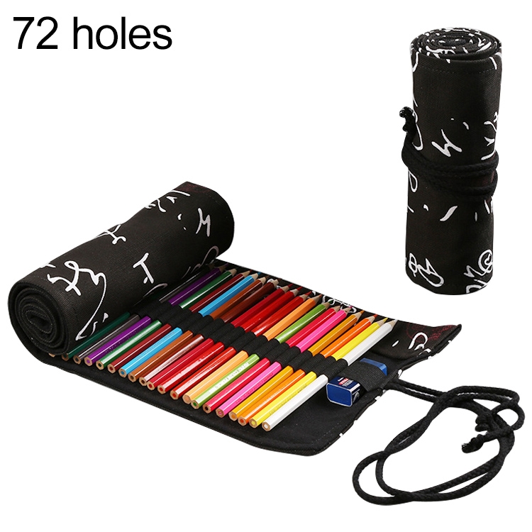 

Calligraphy Cute Canvas Roll School Pencil Case Pencilcase Student Pen Bag Stationery Pouch Supplies(72 Holes)