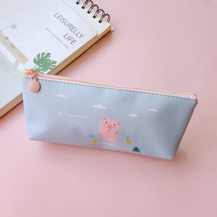 

Cartoon Pig Pencil Case Girls Cute PU Pen Bag Box Waterproof Gift School Supplies(Sky blue)