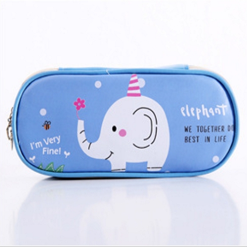 

Cute Cat Pattern Pencil Case Girls Boys Large Capacity Multifunctional Leather Pencil Case Big Pencil Bag Pen Box School Stationery(Blue elephant)