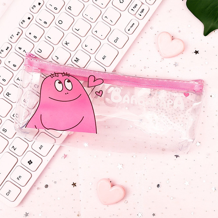 

Creative Cartoon Transparent Pink Pencil Case for Girls School Supplies Silicone Pen Case Stationery Students Gift Pencil Bag(One Baba)