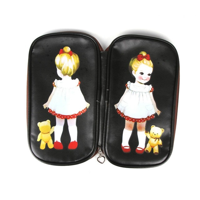 

Doll Pattern Creative Office School Supplies Simple Retro Pencil Cases(Black)