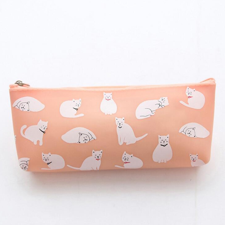 

Cute Kawaii Portable Pen Bag Silicone Pocket Group Cat Pencil Bag Cartoon Pencil Case Student Pencil Case(Pink)