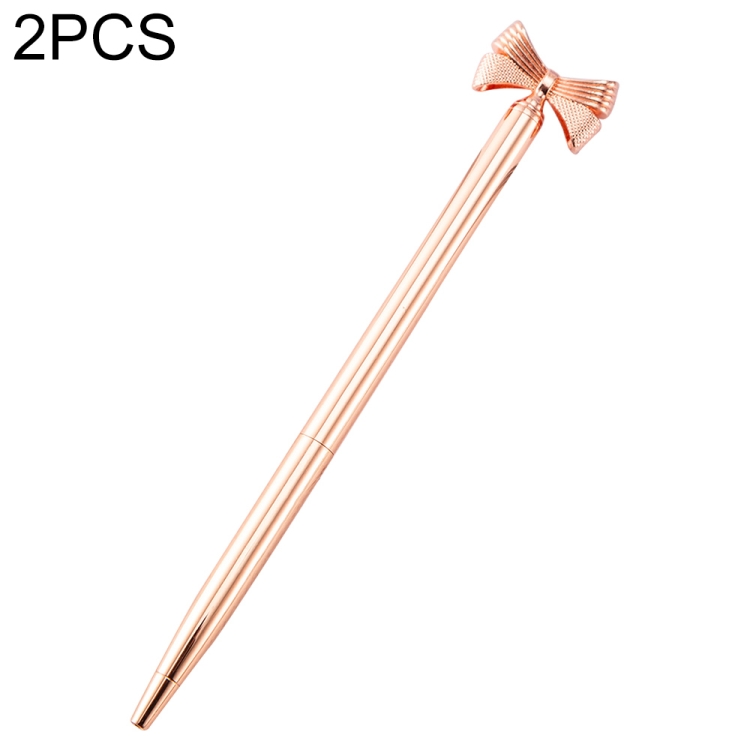 

2 PCS Cute Bow Ballpoint Pen Metal Ball Pen Fashion School Office Supplies Students Gift(Electroplated rose gold)