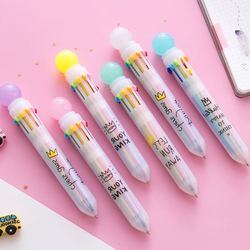 

4 PCS Creative 10 Colors Ballpoint Pen Marker Pen Multifunction Candy Color Press Ball Pen Kids Student Gift, Random Color Delivery