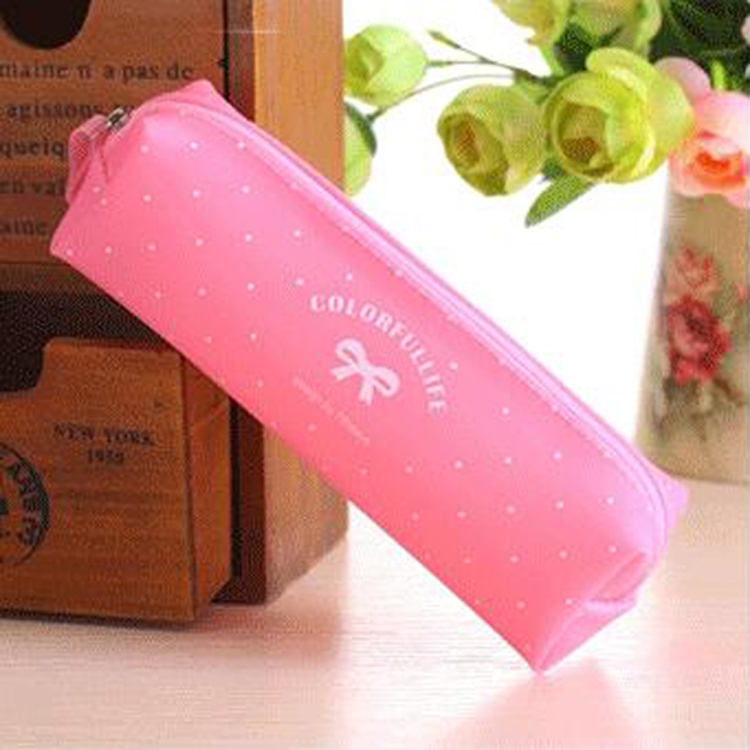 

Cute Candy Color Bow Jelly Silicone Waterproof Pencil Case Stationery Storage Organizer Bag School Office Supply(Pink)