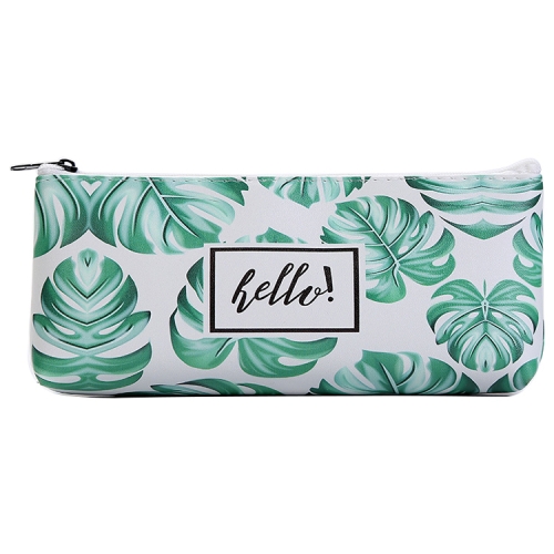 

Green Leaves Pencil Bag Waterproof PU Pencil Case Stationery School Supplies(Hello)