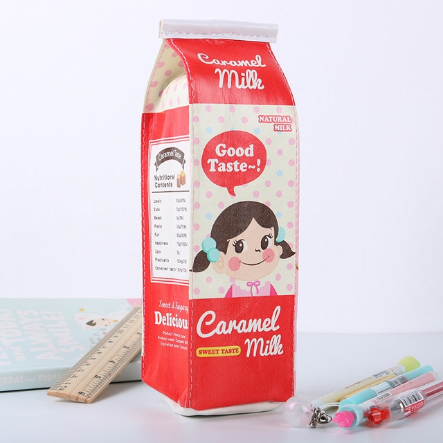 

Creative Simulation Milk Box Shape Pencil Bags Stationery Storage Organizer School Office Supply(Red)