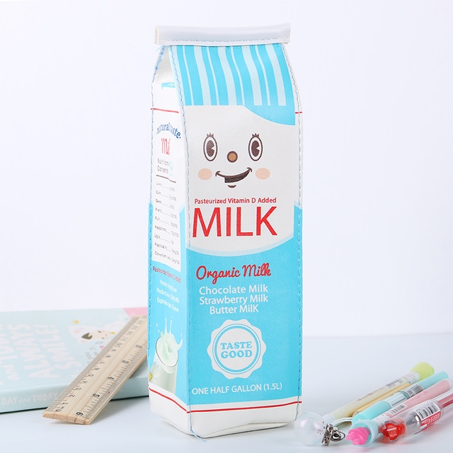 

Creative Simulation Milk Box Shape Pencil Bags Stationery Storage Organizer School Office Supply(Blue)