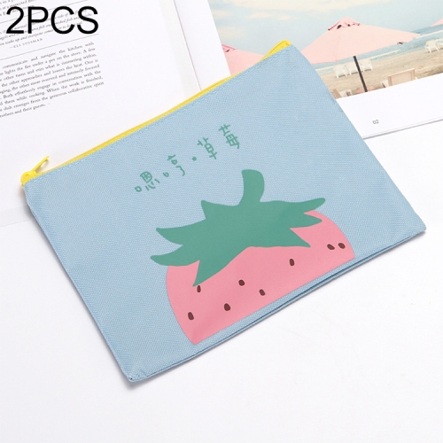 

2 PCS Creative Kawaii Pencil Bag Cute Strawberry Oxford Cloth Zipper File Holder Pencil Case Big Capacity School Stationery(Blue)