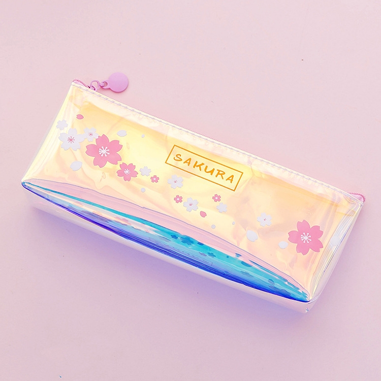 

Cute Cherry Blossoms Pencil Case Kawaii Pencil Pouch Creative Laser Pen Case For Girls Gifts School Office Supplies Stationery(Three pink flowers)