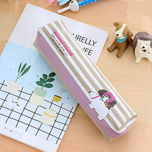 

Cute Curly Hair Pula Girl Pencil Case Canvas Pen Bag Stationery Pouch For Girls Gift Office School Supplies(Stripe)