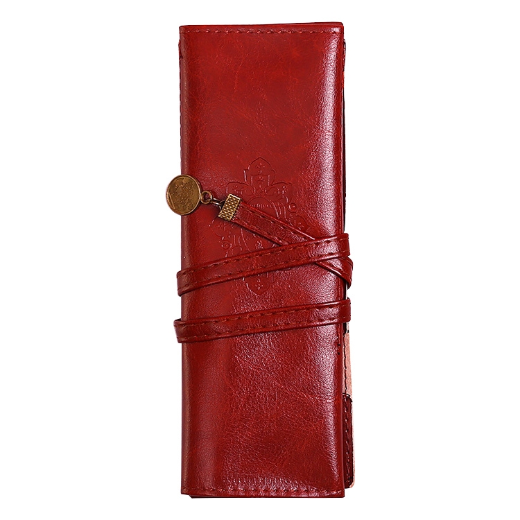 

Luxury Roll Leather Make Up Cosmetic Pen Pencil Case Pouch Purse Bag(Brown)