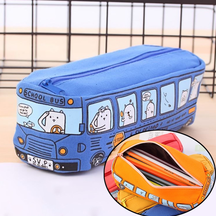 

Creative Large Canvas Car Shape Pencil Case School Supplies Pouch Stationery Pen Bag( Blue)