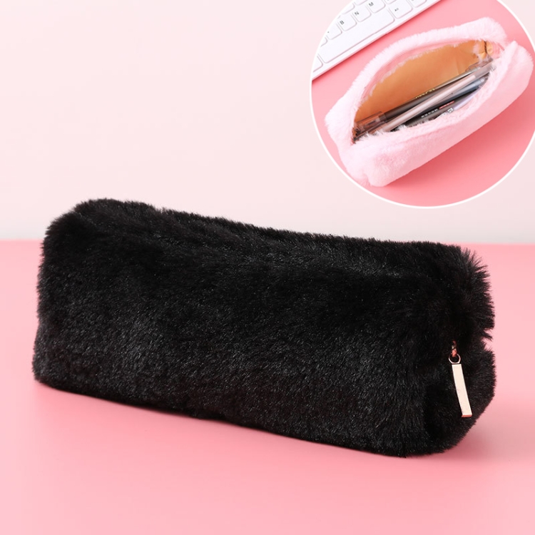 

Kawaii Solid Color Plush Pencil Case Girls Large Capacity Pencil Bag Stationery Pencilcase Zipper Pen Box School Supplies(Black)