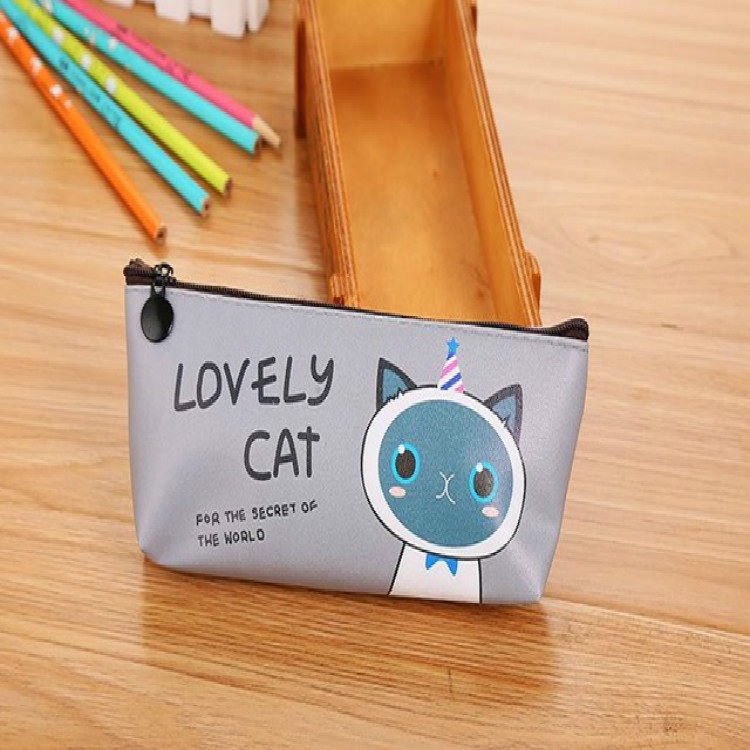 

N81553 Kawaii Cat School Pencil Bags Cute Waterproof Pencil Case For Girls Kids Gift Office School Supplies(Gray)