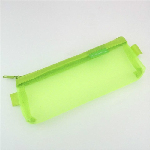 

N81409 Transparent Grid Zipper Pen Bag Pencil Case Storage Package Grils Stationery School Supplies(S Fluorescent Green)