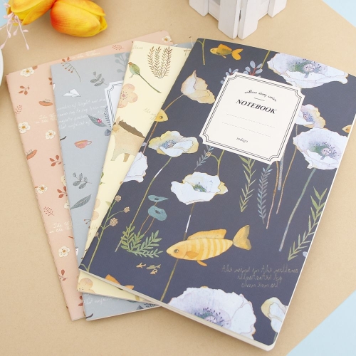 

4 PCS G12G108 Kawaii Cute Nature Flowers Birds Animal Notebook Painting Diary Book Journal Record Office School Supplies, Random Color Delivery