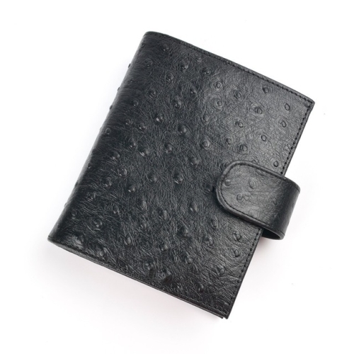

16B-LN107 Genuine Leather Planner A7 Size Loose Leaf Rings Notebook Mini Agenda Organizer Cowhide Diary Journal Sketchbook, Size:A7: 142x115mm(Ostrich Black)