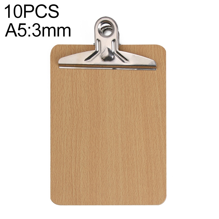 

10 PCS Portable A4 / A5 Wooden Writing Clip Board File Hardboard with Batterfly Clip, Size:A5, Type:3mm thick