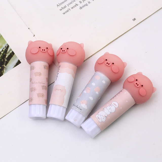 

4 PCS Cartoon Animal Pig Shape Strong Adhesive Solid Glue Sticks Students School Office Supplies