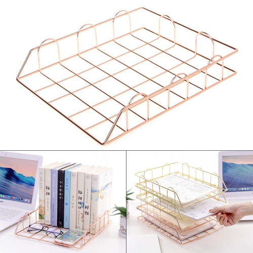 

Folding Wrought Iron Letter Magazine Newspaper Holder Storage Rack File Tray Office Desk Organizer Supplies(Rose Gold)
